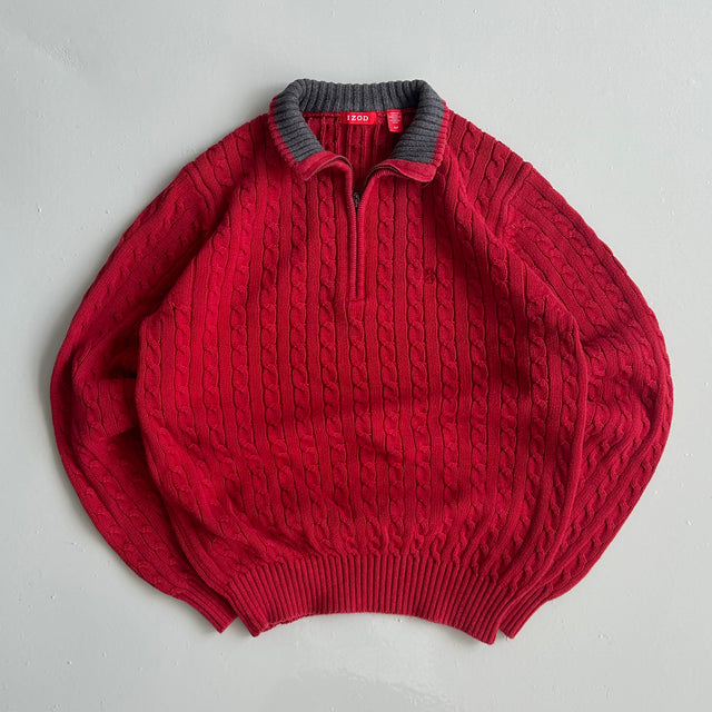 IZOD CABLE KNIT 1/4 ZIP KNIT - SMALL