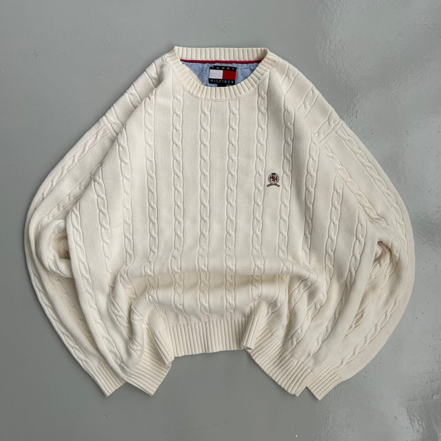 TOMMY HILFIGER CABLE KNIT CRESTED PULLOVER - LARGE/XL