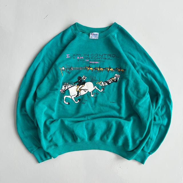 "I AM IN CONTROL" VINTAGE HORSE RACING SWEATSHIRT - LARGE