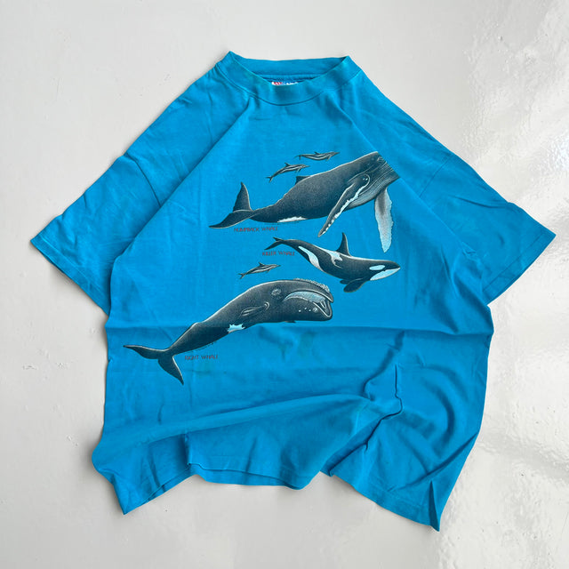 VINTAGE WHALE AOP SINGLE STITCHED TEE - LARGE