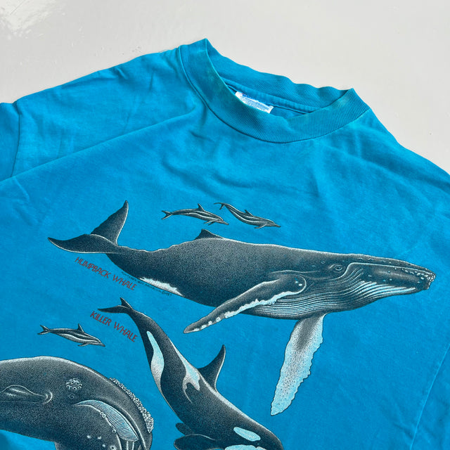 VINTAGE WHALE AOP SINGLE STITCHED TEE - LARGE